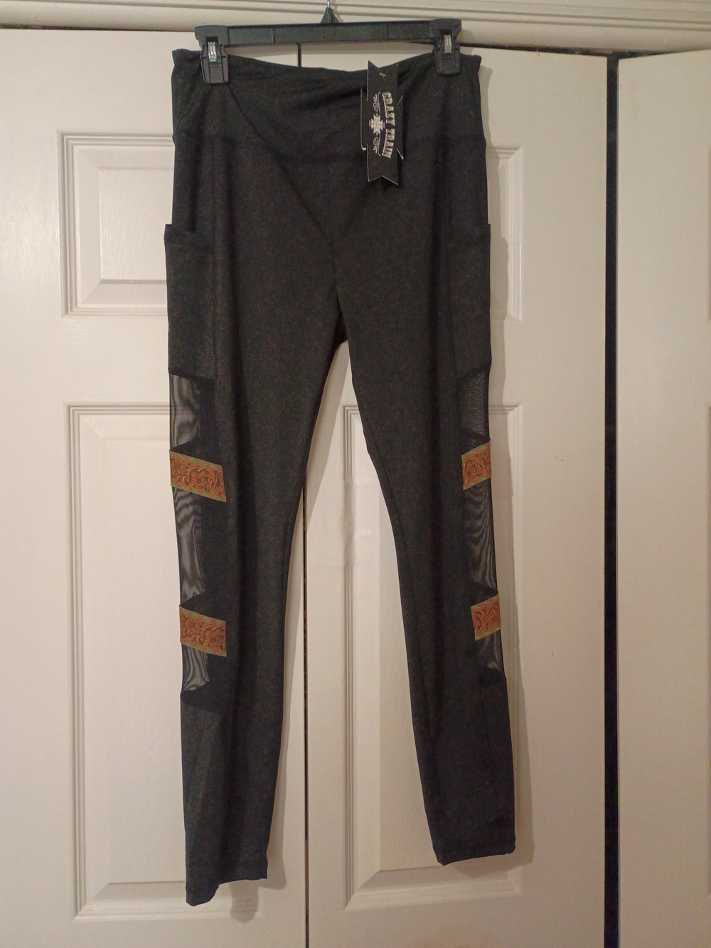 Crazy Train Black Leggings with Brown Accent